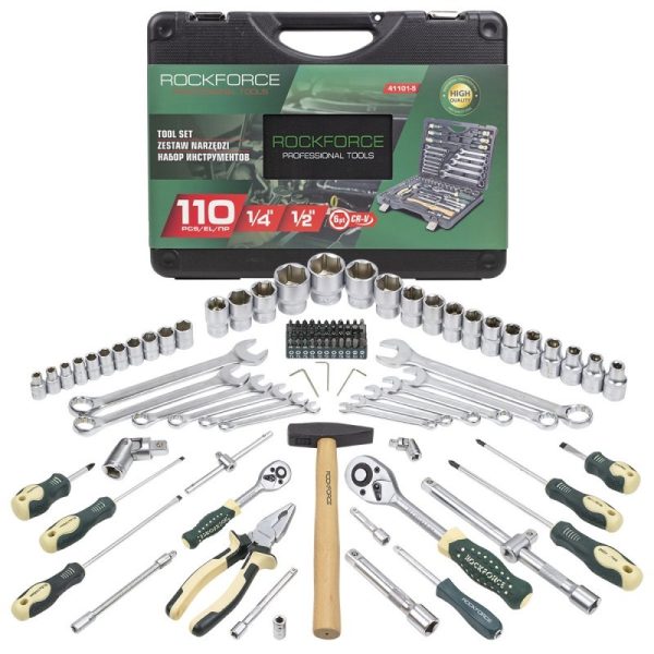Комплект гедоре 1/2"& 1/4" 110 части ROCKFORCE