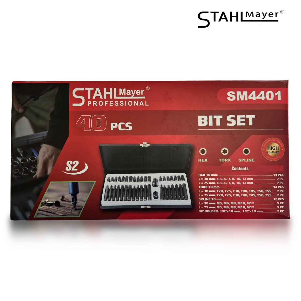 Комплект битове-накрайници Hex, XZN и Torx, 1/2" 3/8" 40 броя STAHLMAYER - Image 3