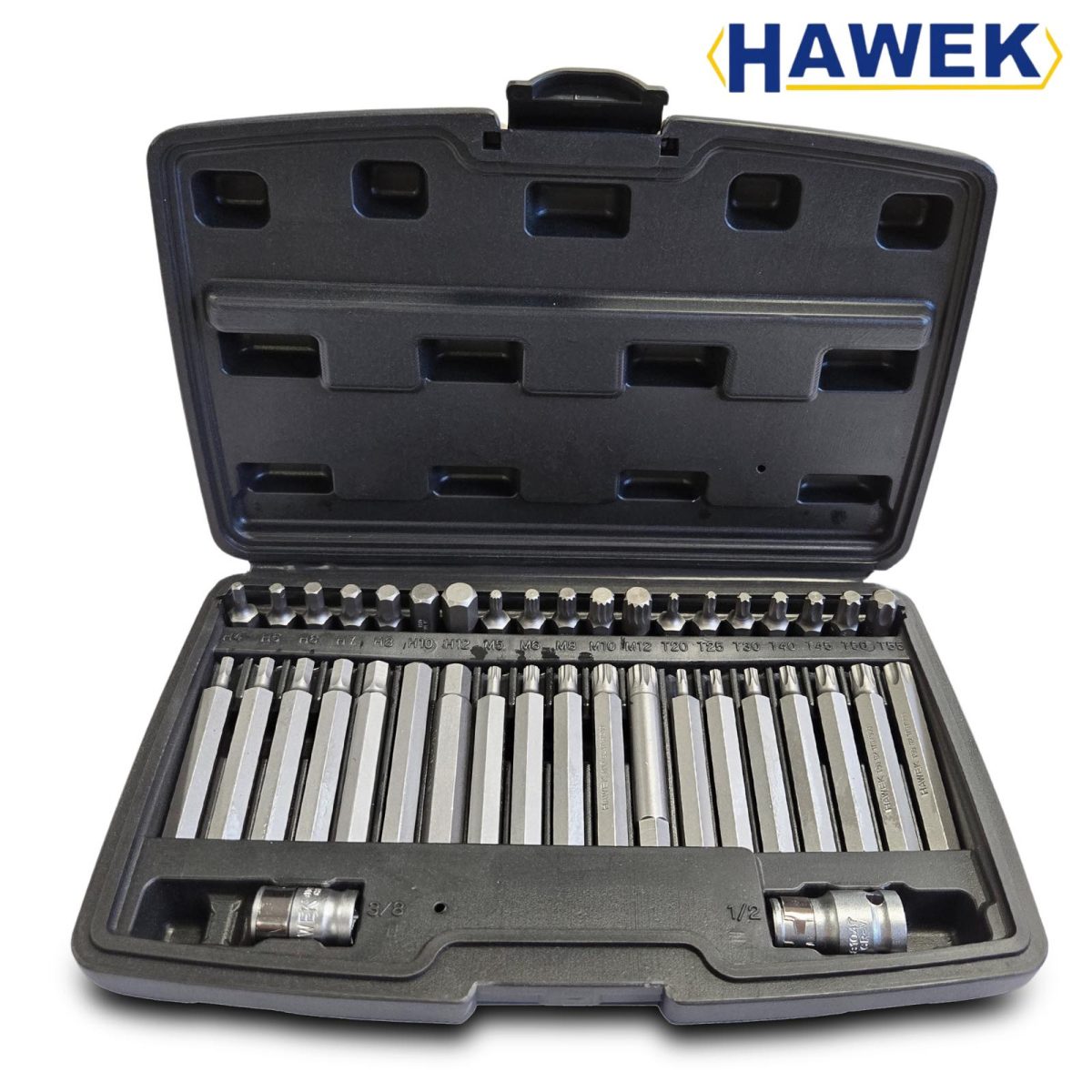 Комплект битове-накрайници 4401new , Hex, XZN и Torx, 1/2", 3/8", 40 броя HAWEK - Image 1