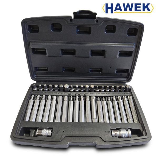 Комплект битове-накрайници 4401new , Hex, XZN и Torx, 1/2", 3/8", 40 броя HAWEK