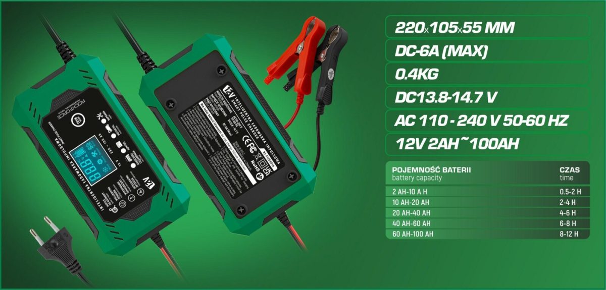 Зарядно устройство за акумулатор 6А , 12V , 2AH-100AH , ROCKFORCE - Image 3