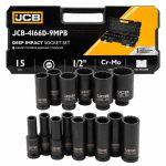 Дълбоки ударни вложки комплект 12-стенни 15части (10-36мм) JCB