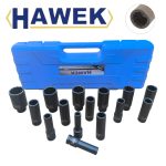Комплект ударни вложки 1/2″ удължени 12 стенни 15 части HAWEK