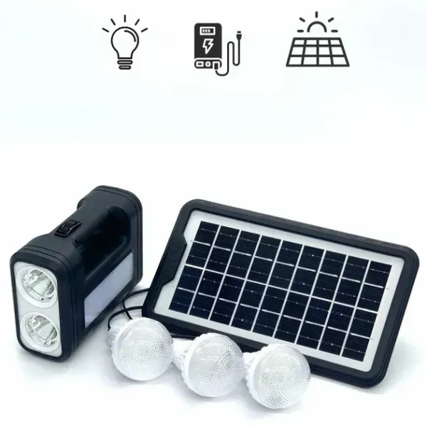 Комплект соларна система фенер 3 led крушки соларен панел акумулаторна батерия