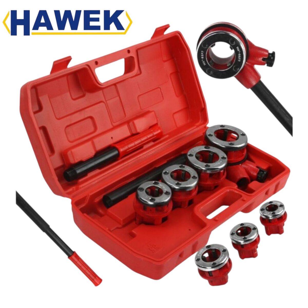 Комплект винторезка с 4 глави – 1/2″, 3/4″, 1″, 11/4″ HAWEK - Image 1