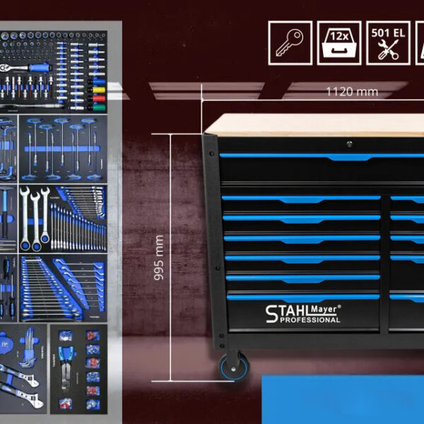 Количка с инструменти STAHLMAYER  JUMBO XXL/ 501 части  - Професионален шкаф с инструменти 12 чекмеджета
