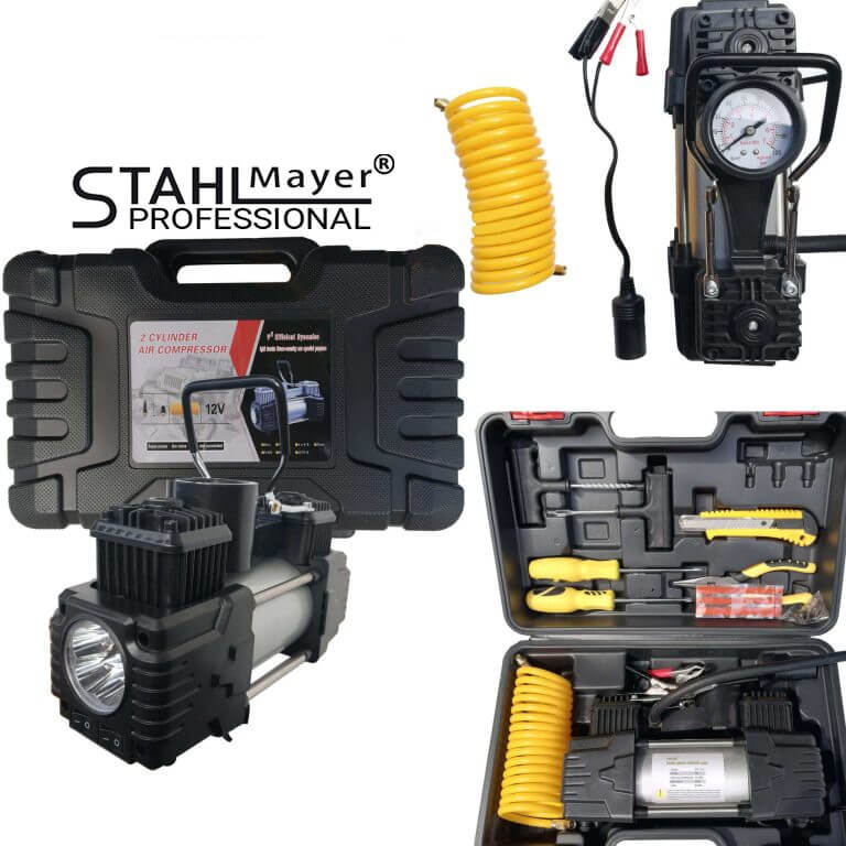 compresor Комплект Пътна Помощ – Компресор за Гуми с LED Фенер, Маркуч за Въздух и Инструменти - Image 1