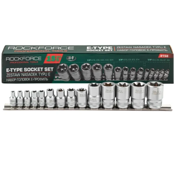 Професионален комплект  E-Torx вложки 14 части E4–E24 ROCKFORCE